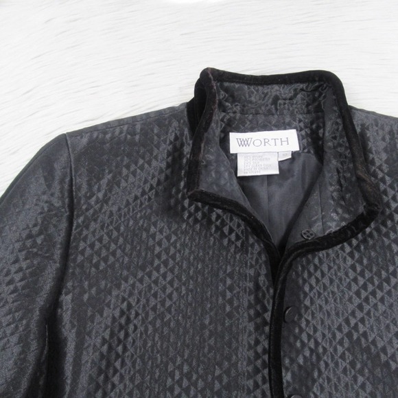 WORTH Diamond Quilted Velvet Trim Button Front Jacket Women's Size 10 - Picture 4 of 12